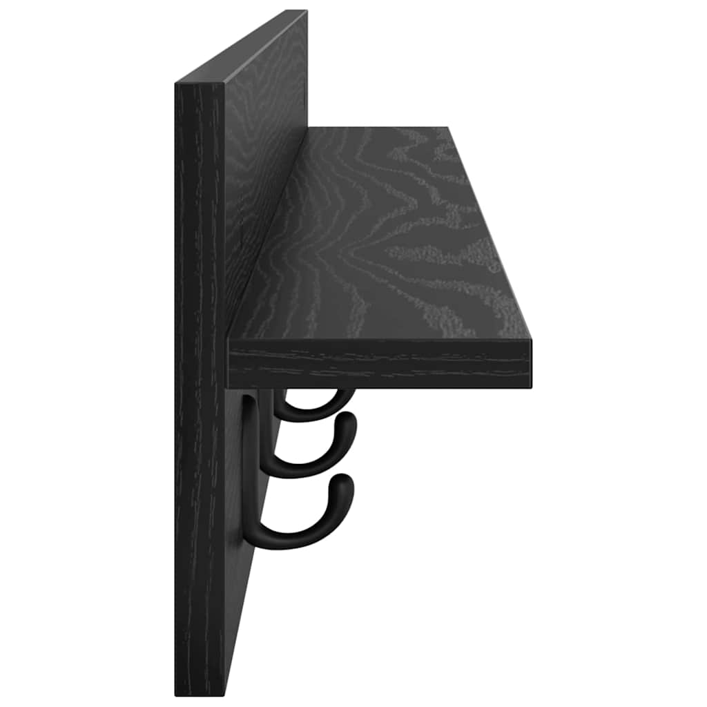Vegghengt kleshenger med hylle Svart eik 100 x 10.5 x 18 cm