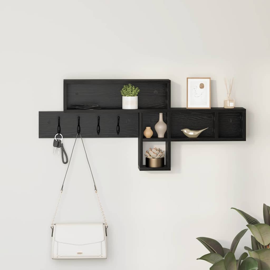 Vegghengt kleshenger med hylle Svart eik 100 x 12 x 43.5 cm