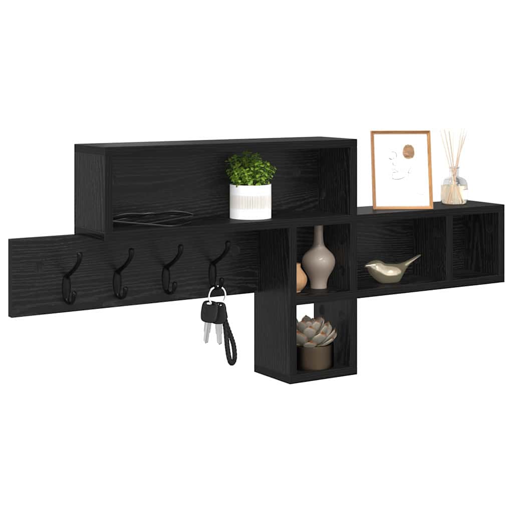 Vegghengt kleshenger med hylle Svart eik 100 x 12 x 43.5 cm