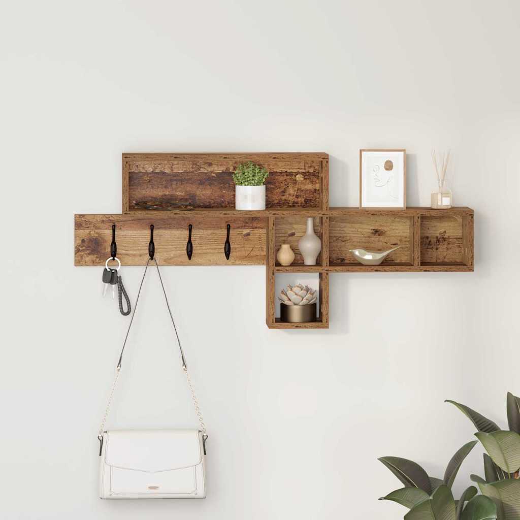 Vegghengt kleshenger med hylle Gammelt tre 100 x 12 x 43,5 cm