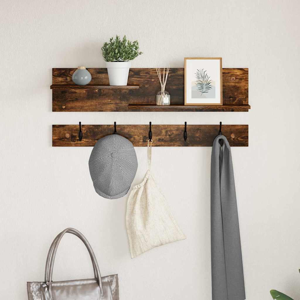 Vegghengt kleshenger Røkt eik 90 x 15 x 36 cm Konstruert tre