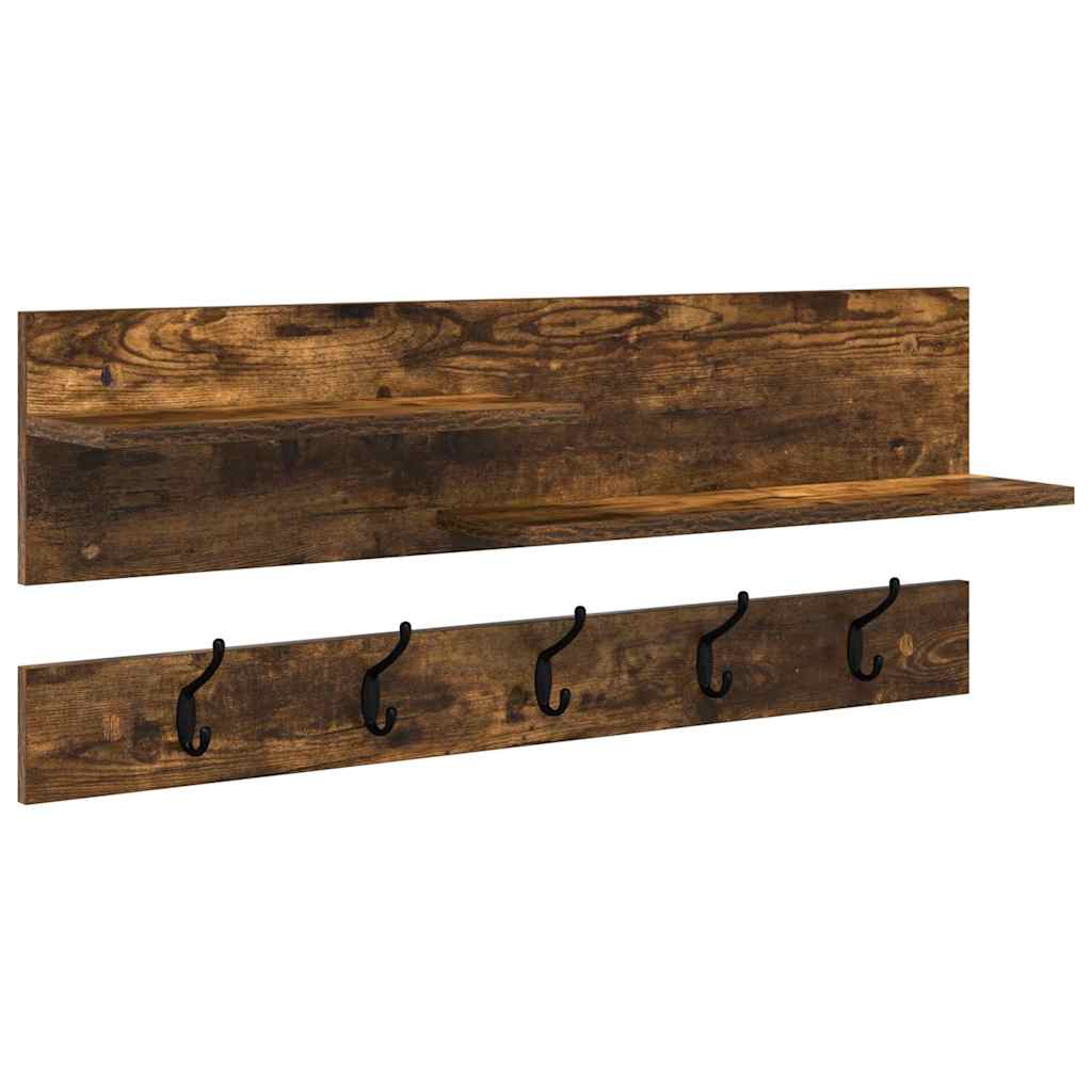 Vegghengt kleshenger Røkt eik 90 x 15 x 36 cm Konstruert tre
