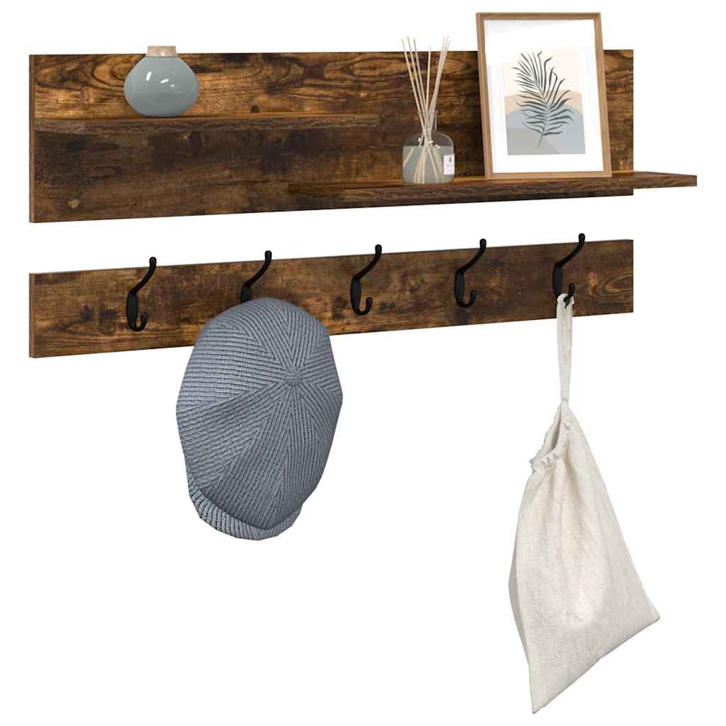 Vegghengt kleshenger Røkt eik 90 x 15 x 36 cm Konstruert tre