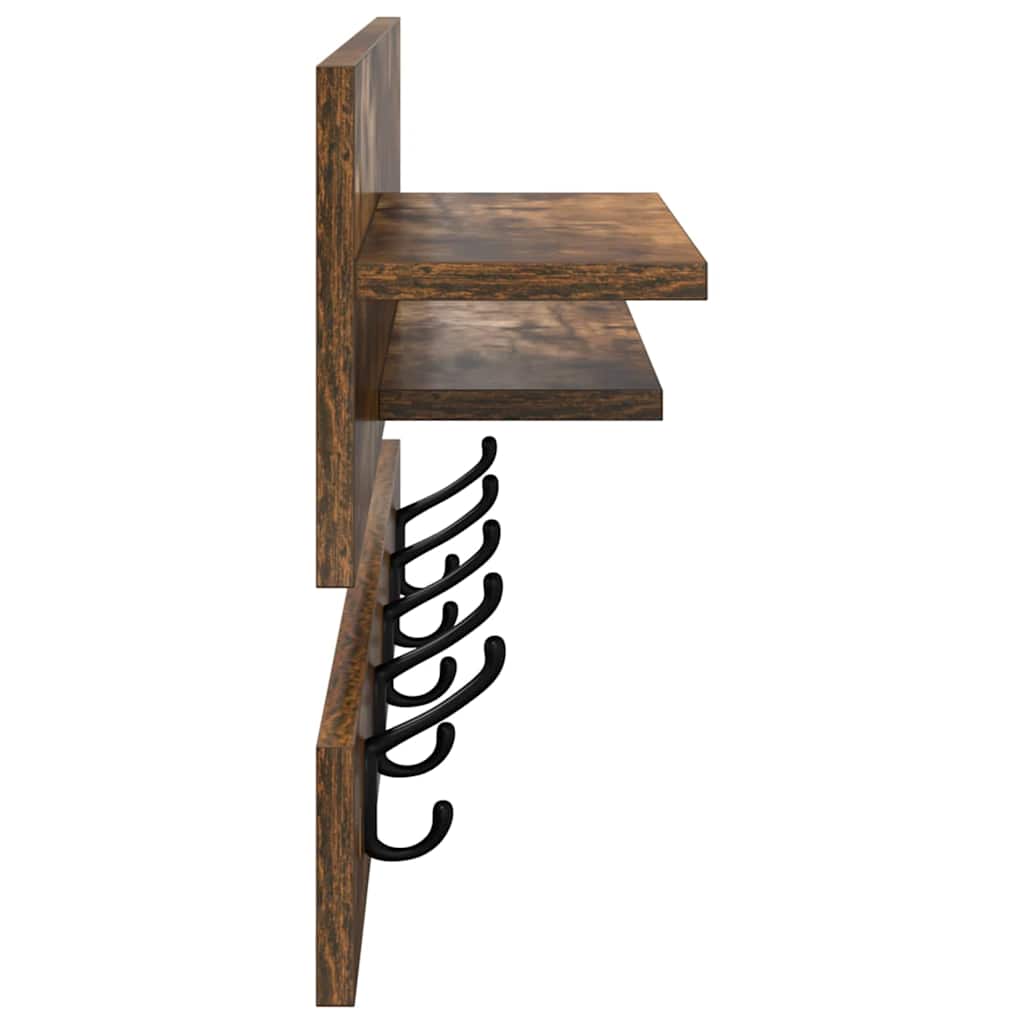 Vegghengt kleshenger Røkt eik 90 x 15 x 36 cm Konstruert tre