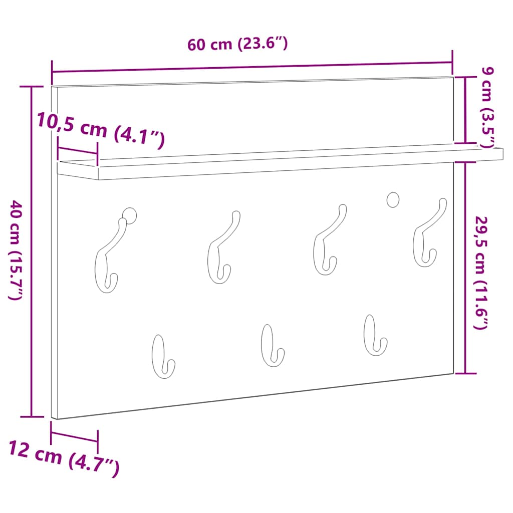 Vegghengt kleshenger Betonggrå 60 x 40 x 12 cm Konstruert tre