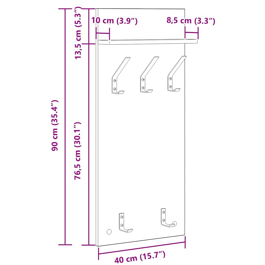 Vegghengt kleshenger Betonggrå 90 x 40 x 10 cm Konstruert tre