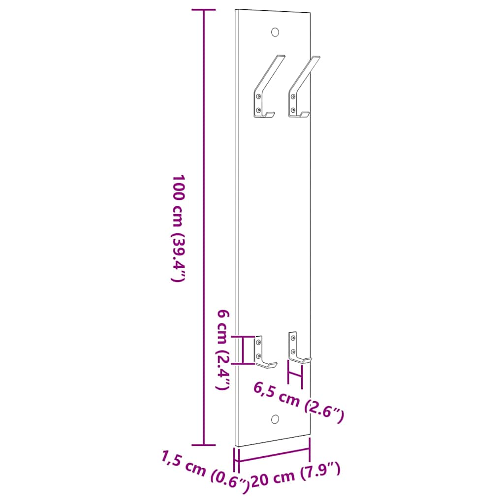 Vegghengt kleshenger Hvit 20 x 1.5 x 100 cm Konstruert tre