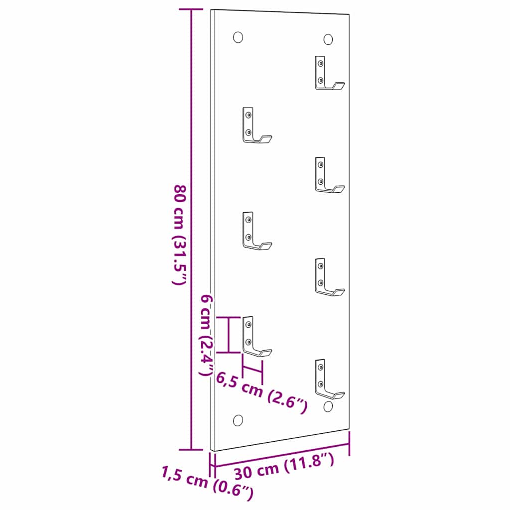 Vegghengt kleshenger Betonggrå 30 x 1.5 x 80 cm Konstruert tre
