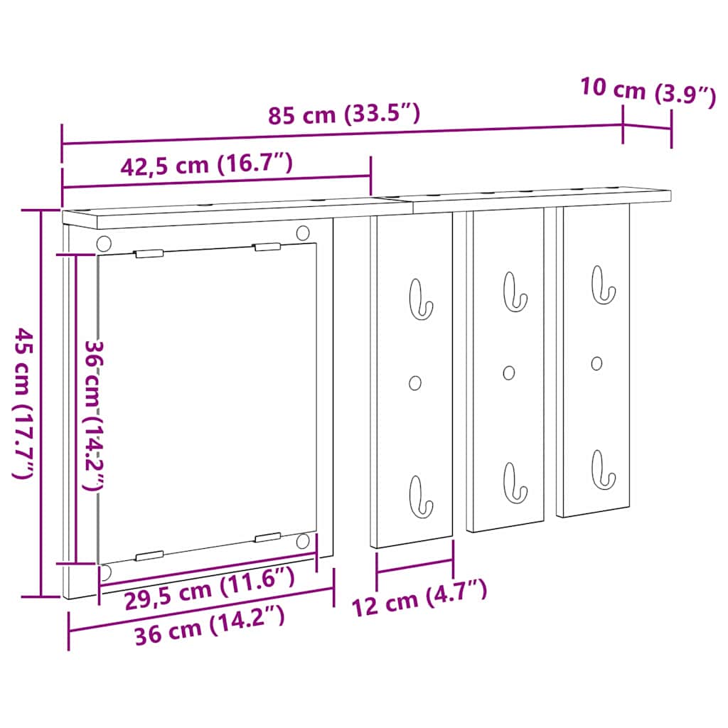 Vegghengt kleshenger artisan eik 85 x 10 x 45 cm Konstruert tre