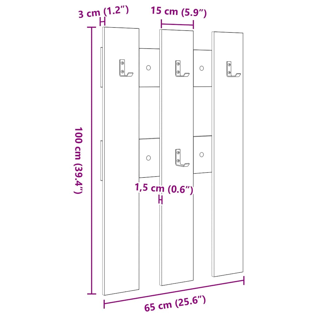 Vegghengt kleshenger Gammelt tre 65 x 3 x 100 cm Konstruert tre