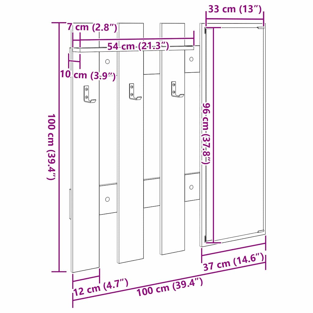 Vegghengt kleshenger Betonggrå 100 x 10 x 100 cm Konstruert tre