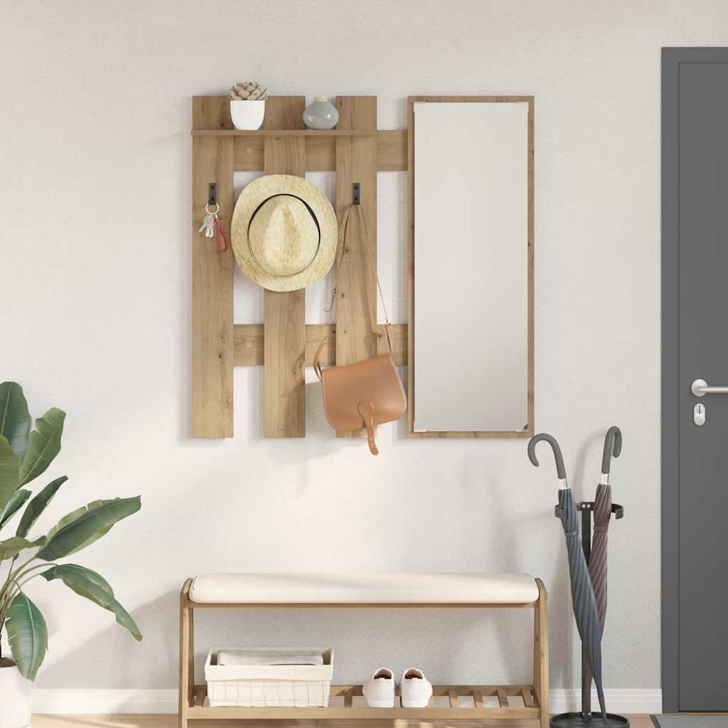 Vegghengt kleshenger med speil Håndverks eik 100 x 10 x 100 cm