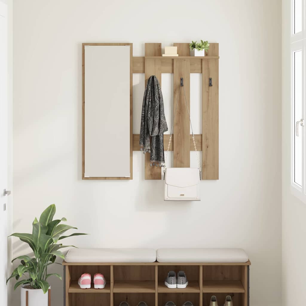 Vegghengt kleshenger med speil Håndverks eik 100 x 10 x 100 cm