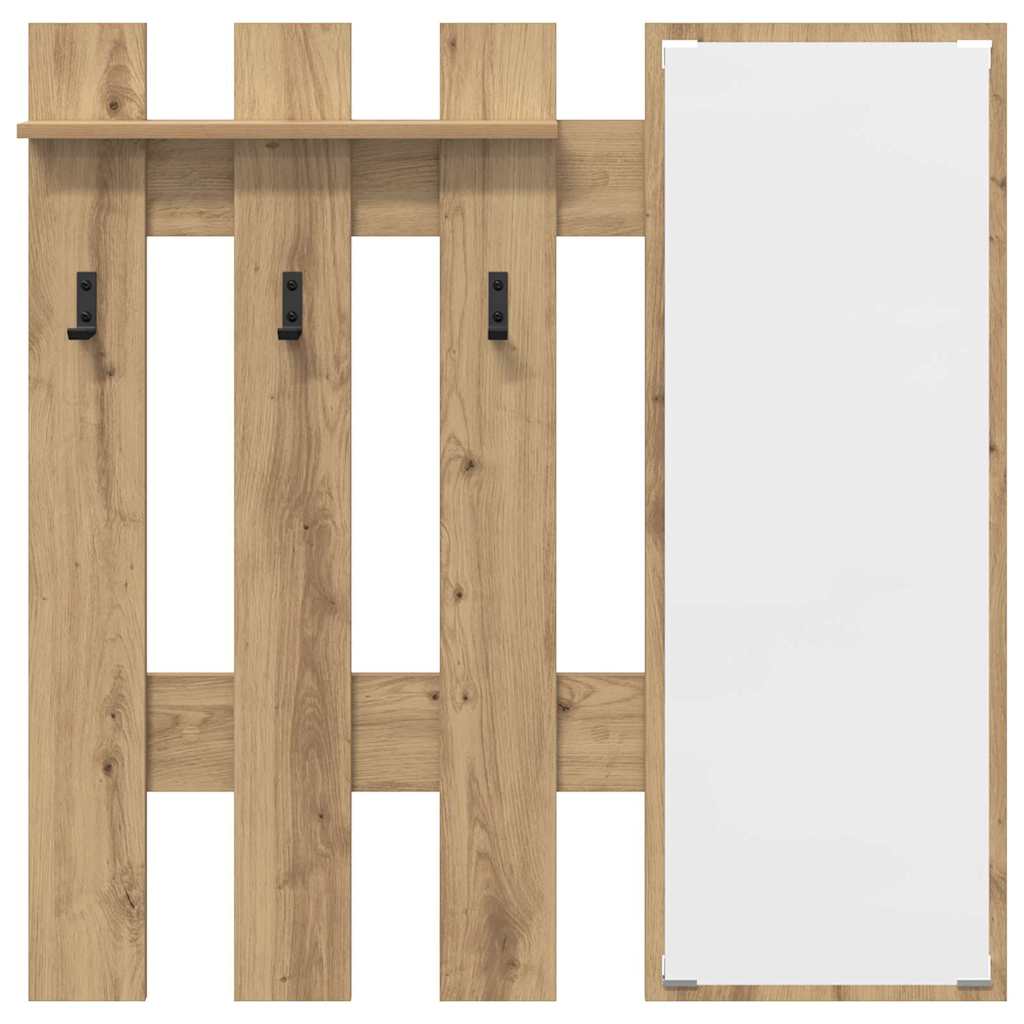 Vegghengt kleshenger med speil Håndverks eik 100 x 10 x 100 cm