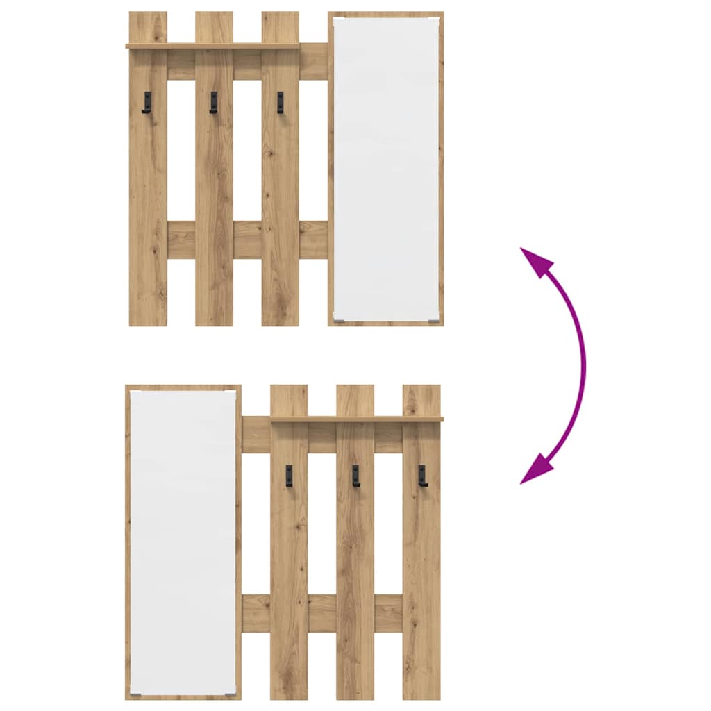 Vegghengt kleshenger med speil Håndverks eik 100 x 10 x 100 cm
