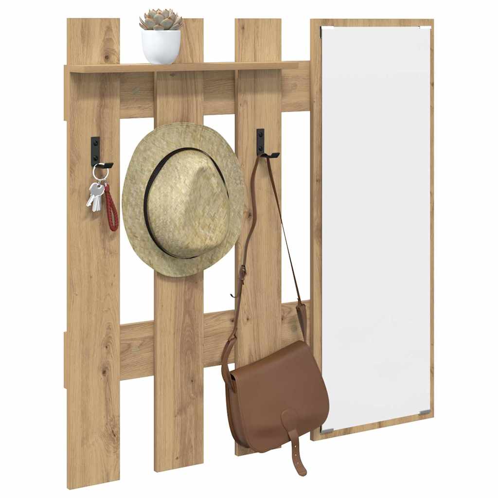 Vegghengt kleshenger med speil Håndverks eik 100 x 10 x 100 cm