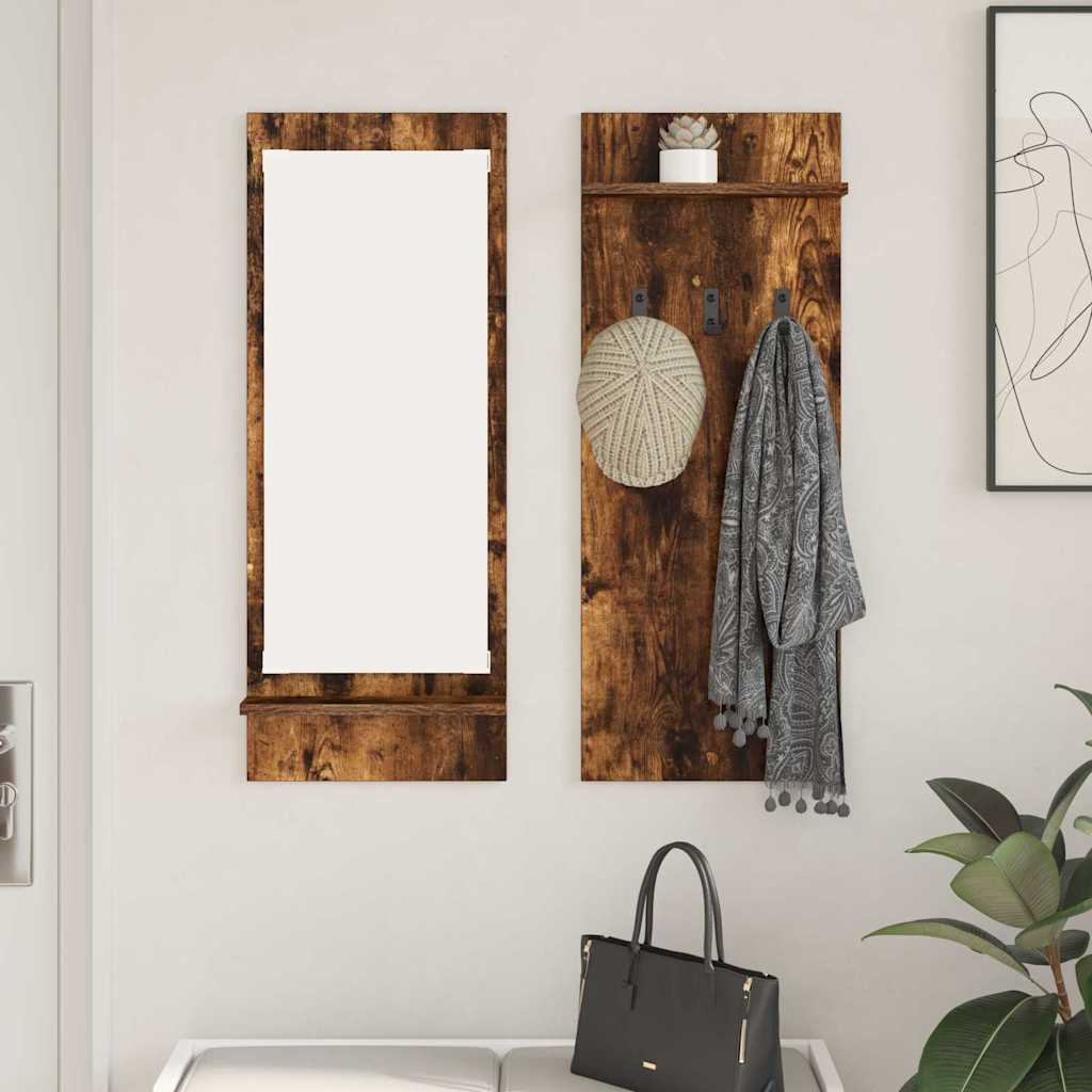 Vegghengt kleshenger Røkt eik 70 x 10 x 90 cm Konstruert tre