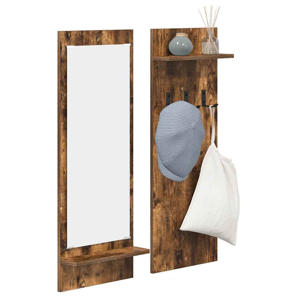 Vegghengt kleshenger Røkt eik 70 x 10 x 90 cm Konstruert tre