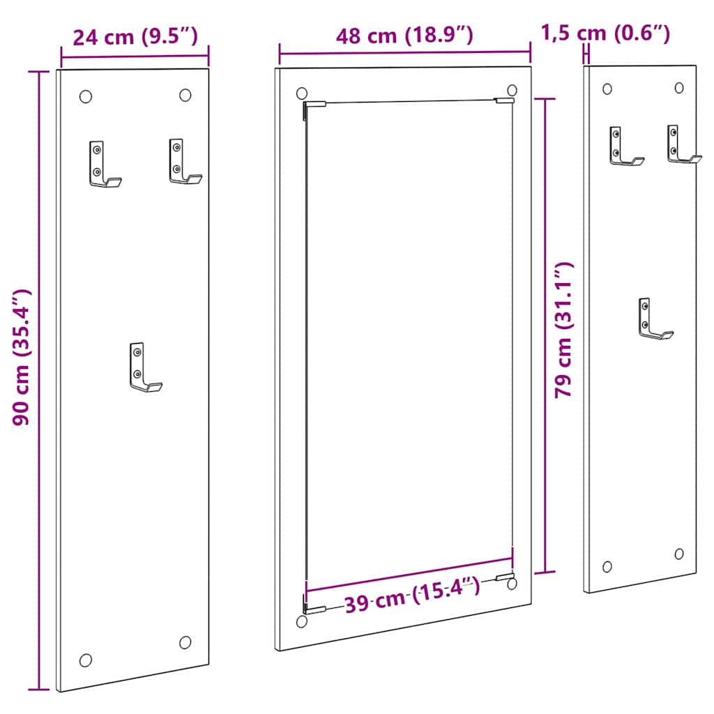 Vegghengt kleshenger Svart Eik 96 x 1,5 x 90 cm Konstruert tre
