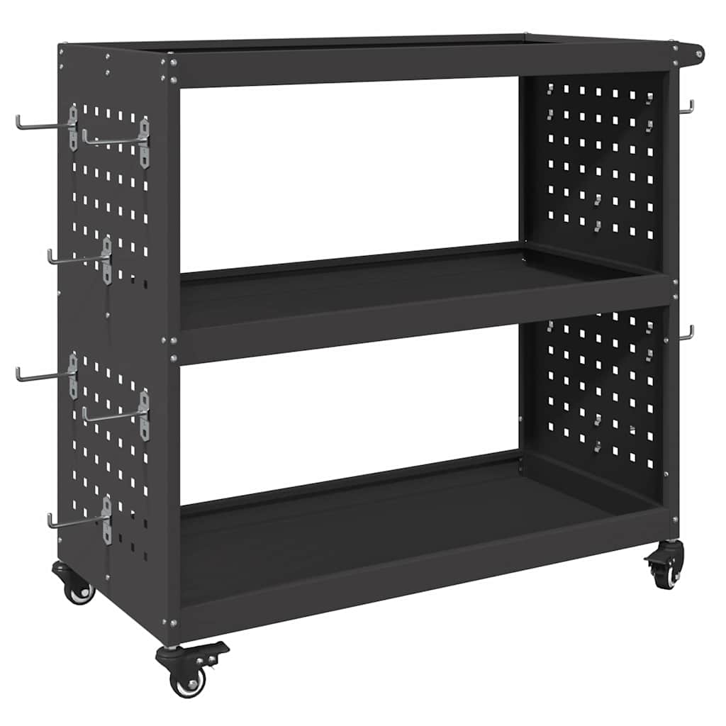 Verktøytrolley med hylle Svart 75 x 35 x 73 cm Kaldvalsestål