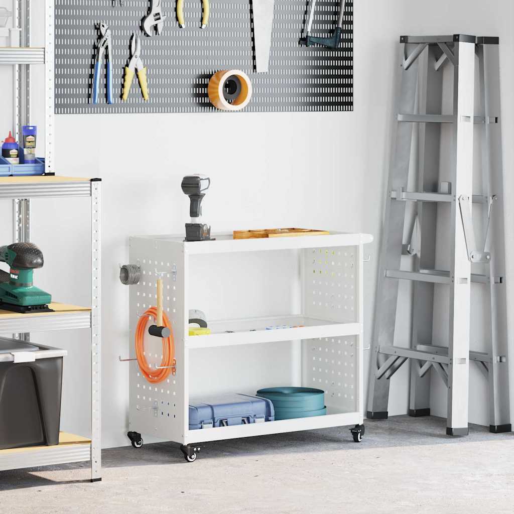 Verktøytrolley med hylle Hvit 75 x 35 x 73 cm Kaldvalsestål