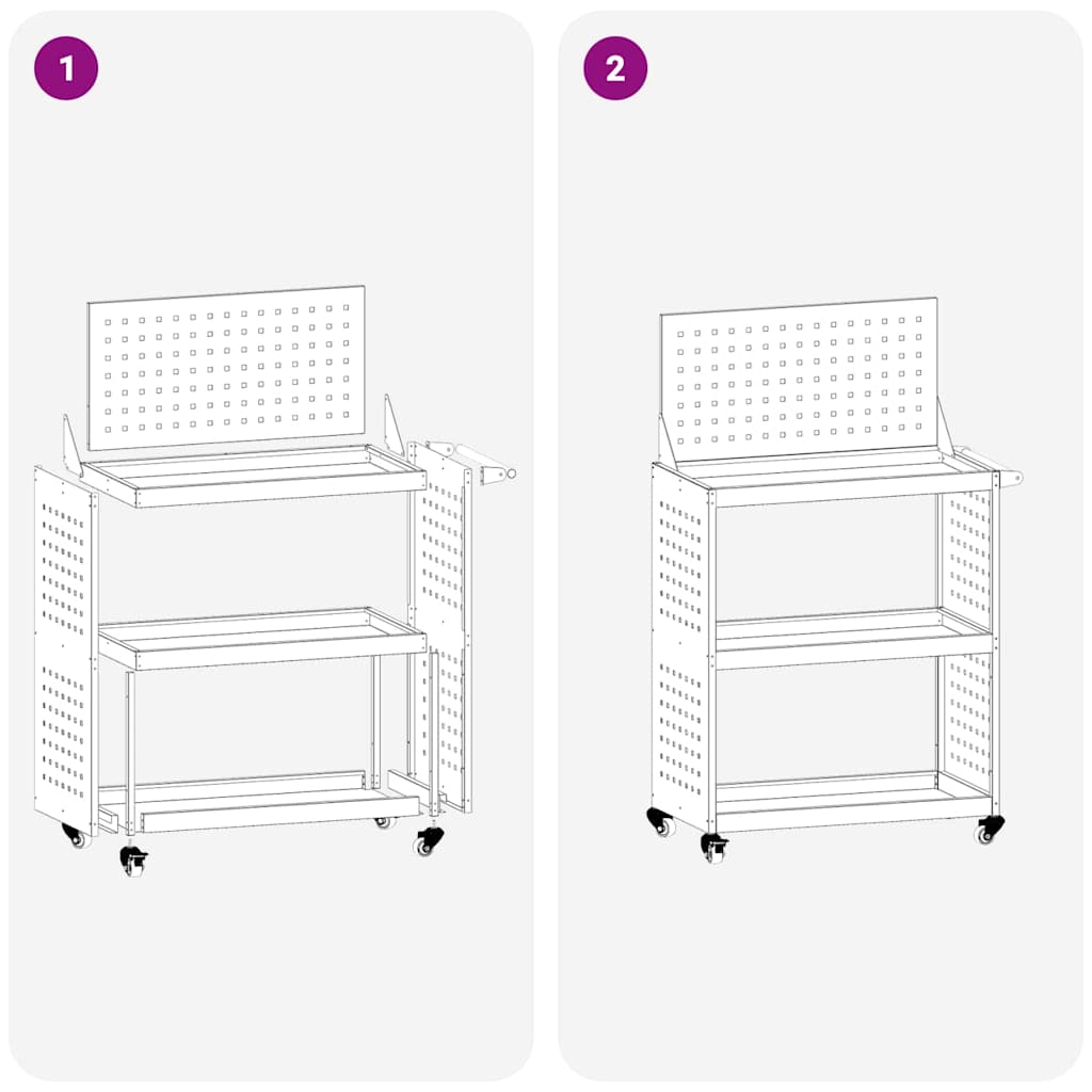 Verktøytrolley med hylle Svart 65 x 35 x 111 cm Kaldvalsestål