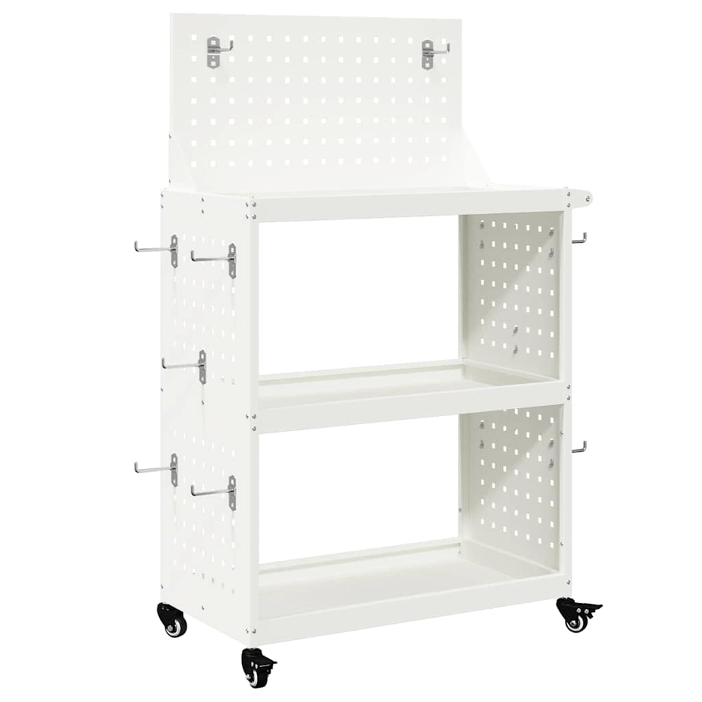 Verktøytrolley med hylle Hvit 65 x 35 x 111 cm Kaldvalsestål