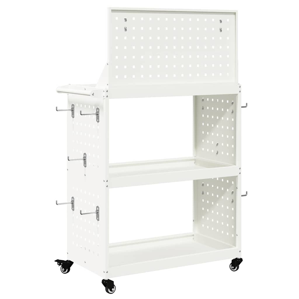 Verktøytrolley med hylle Hvit 65 x 35 x 111 cm Kaldvalsestål