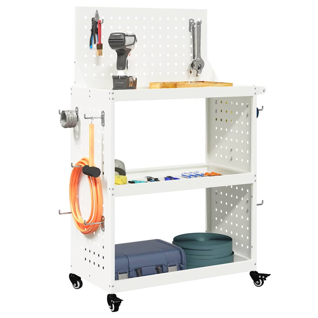 Verktøytrolley med hylle Hvit 65 x 35 x 111 cm Kaldvalsestål