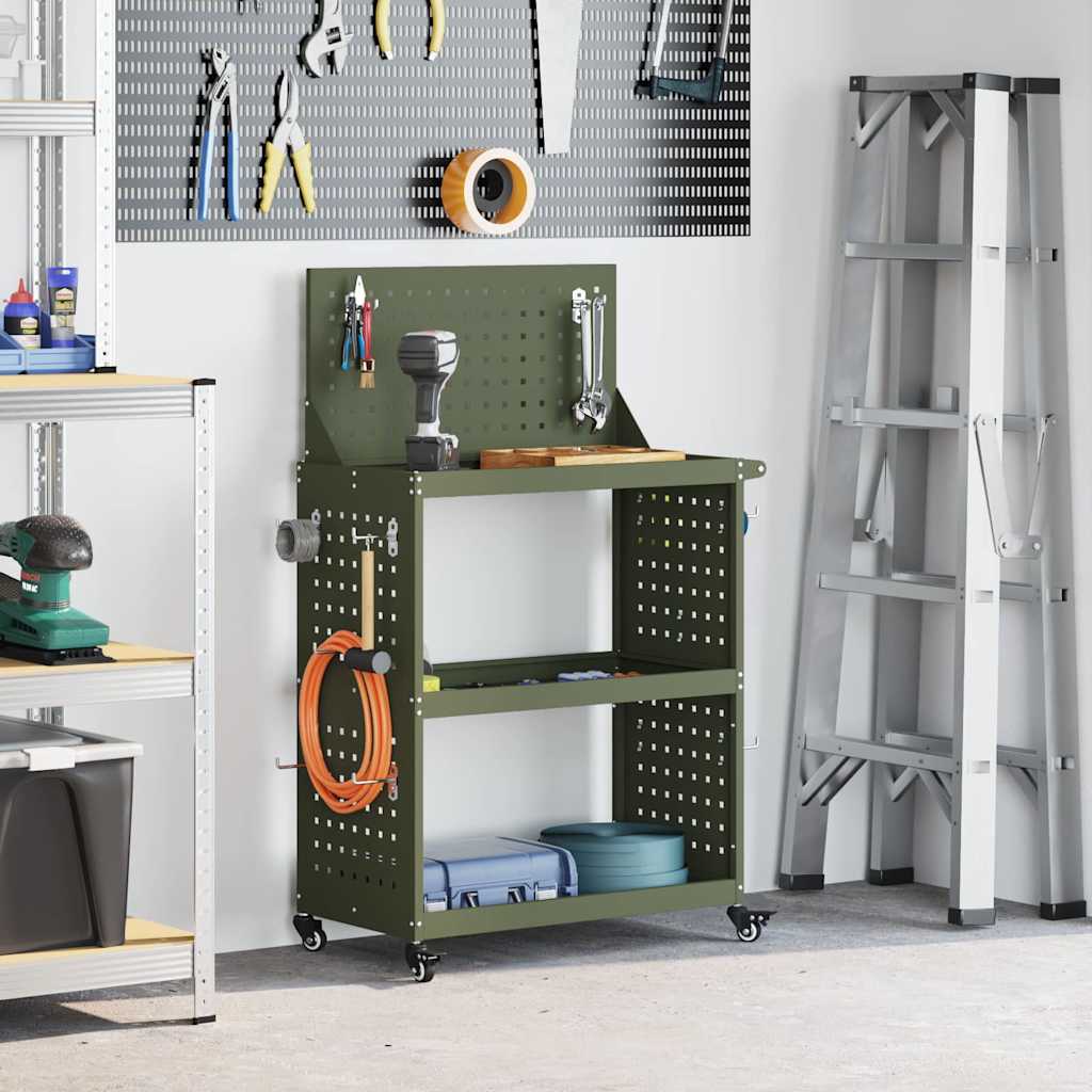 Verktøytrolley Olivengrønn 65 x 35 x 111 cm Kaldvalsestål