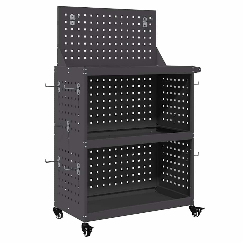 Verktøytrolley med hylle Svart 65 x 35 x 111 cm Kaldvalsestål