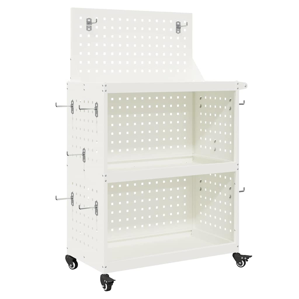 Verktøytrolley med hylle Hvit 65 x 35 x 111 cm Kaldvalsestål
