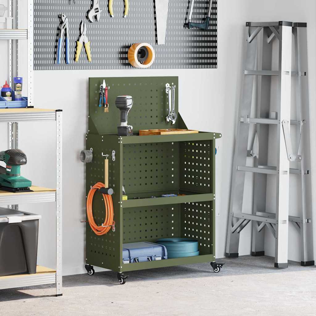 Verktøytrolley Olivengrønn 65 x 35 x 111 cm Kaldvalsestål