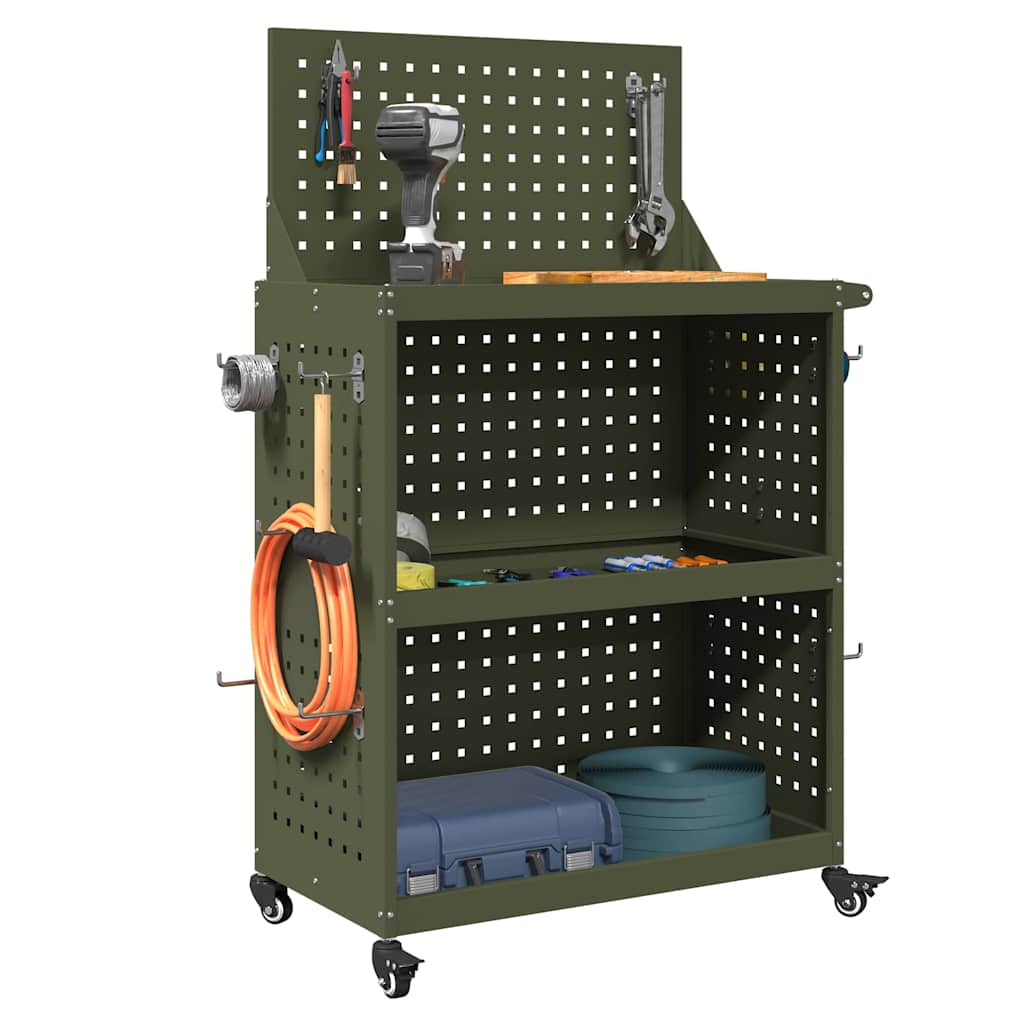 Verktøytrolley Olivengrønn 65 x 35 x 111 cm Kaldvalsestål