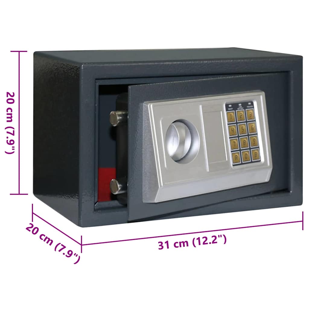 Digital safe med lås Mørke grå 31 x 20 x 20 cm Stål vidaXL