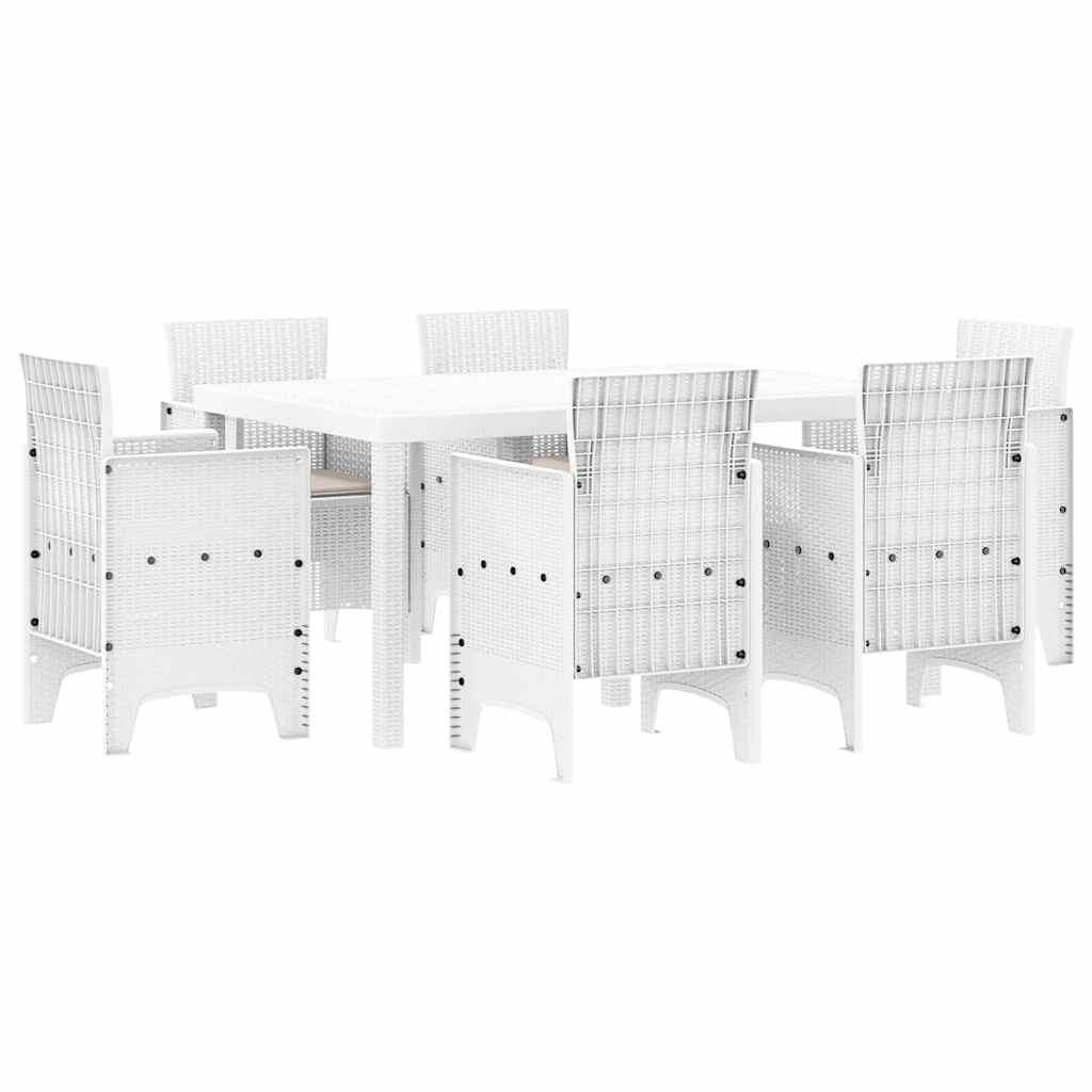 Hage Spisegruppe 7 stk. Hvit Polt rattan