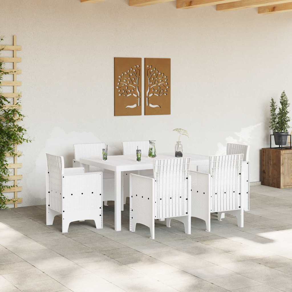Hage Spisegruppe 7 stk. Hvit Polt rattan