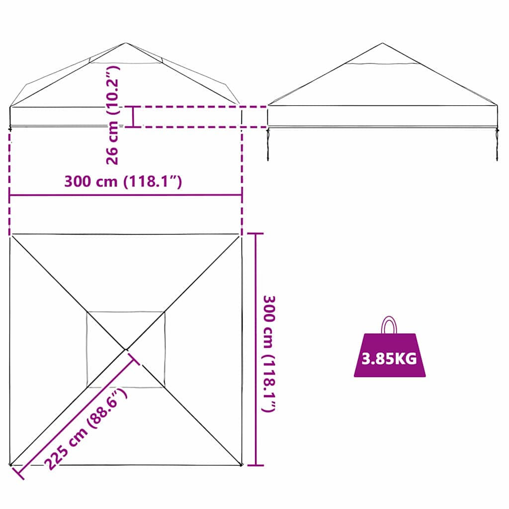 Hagepaviljongdeksel erstatning 300 x 300 x 26 cm Gjennomsiktig