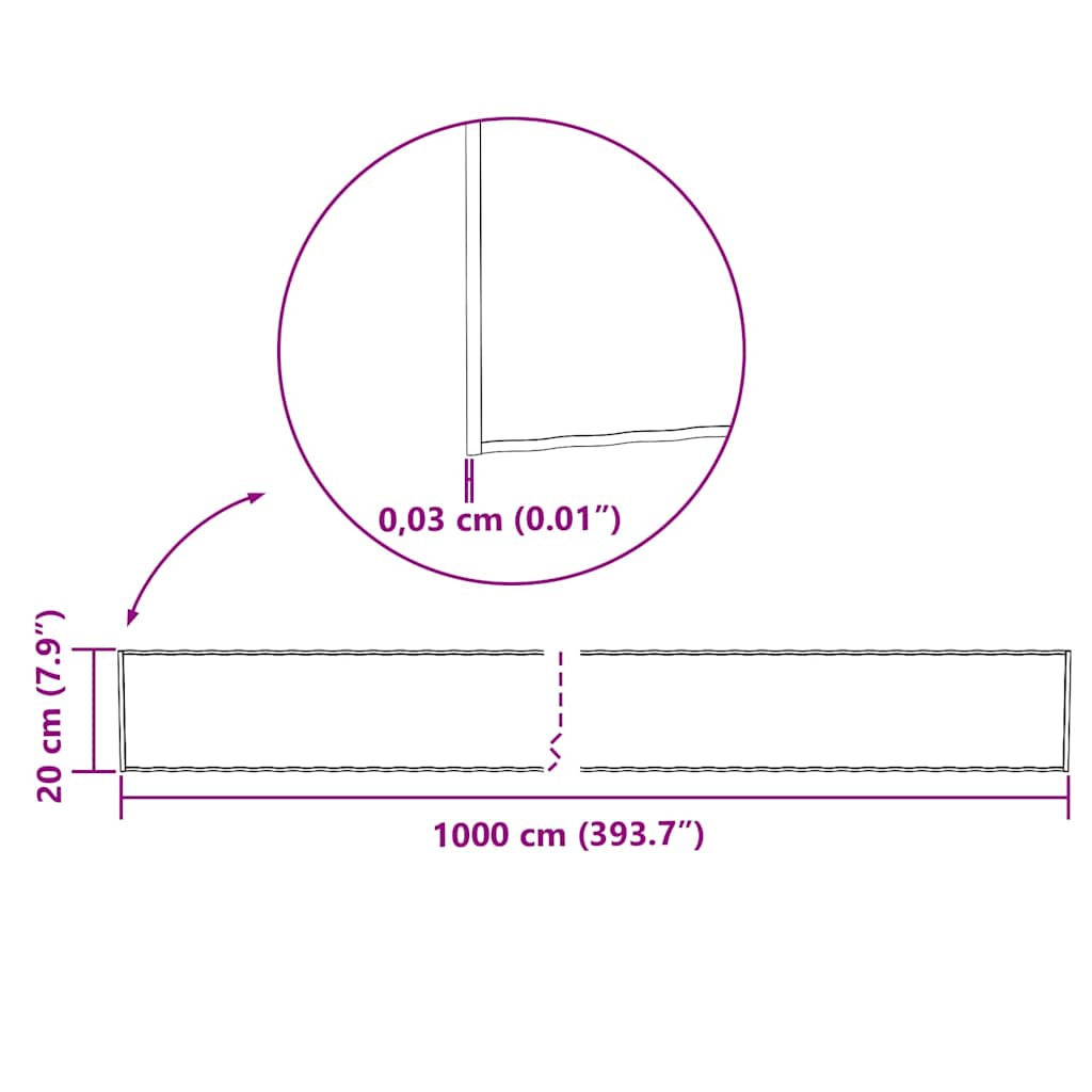 Plen Kant sølv 1000 x 20 x 0,03 cm