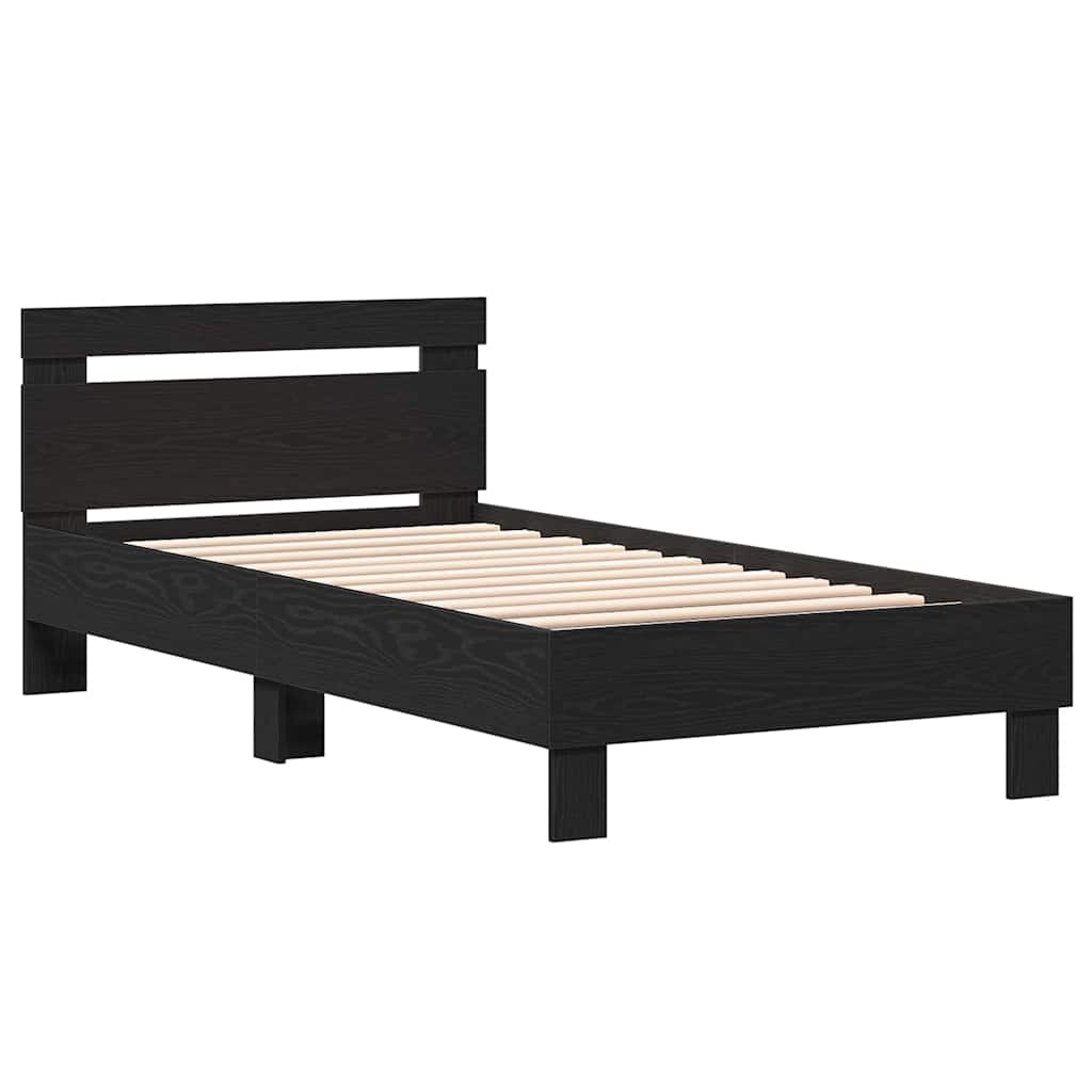 Sengestel med hodegjerde Svart eik 90 x 190 cm Konstruert tre