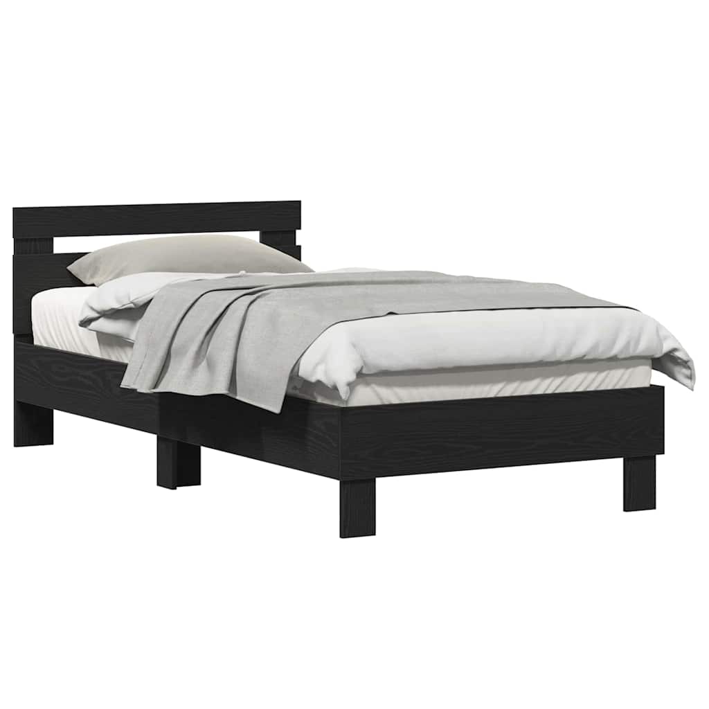 Sengestel med hodegjerde Svart eik 90 x 190 cm Konstruert tre