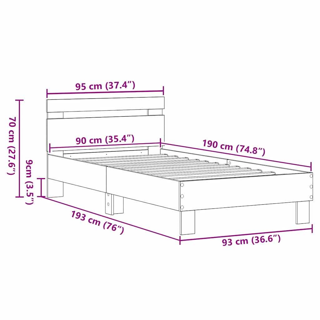 Sengestamme Svart Eik 193 x 95 x 88 cm Konstruert tre