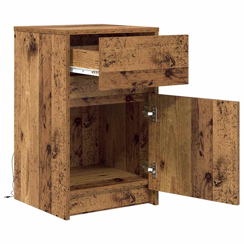 LED Nattbordskap med skuff 2 pcs Gammelt tre 38 x 34 x 61 cm
