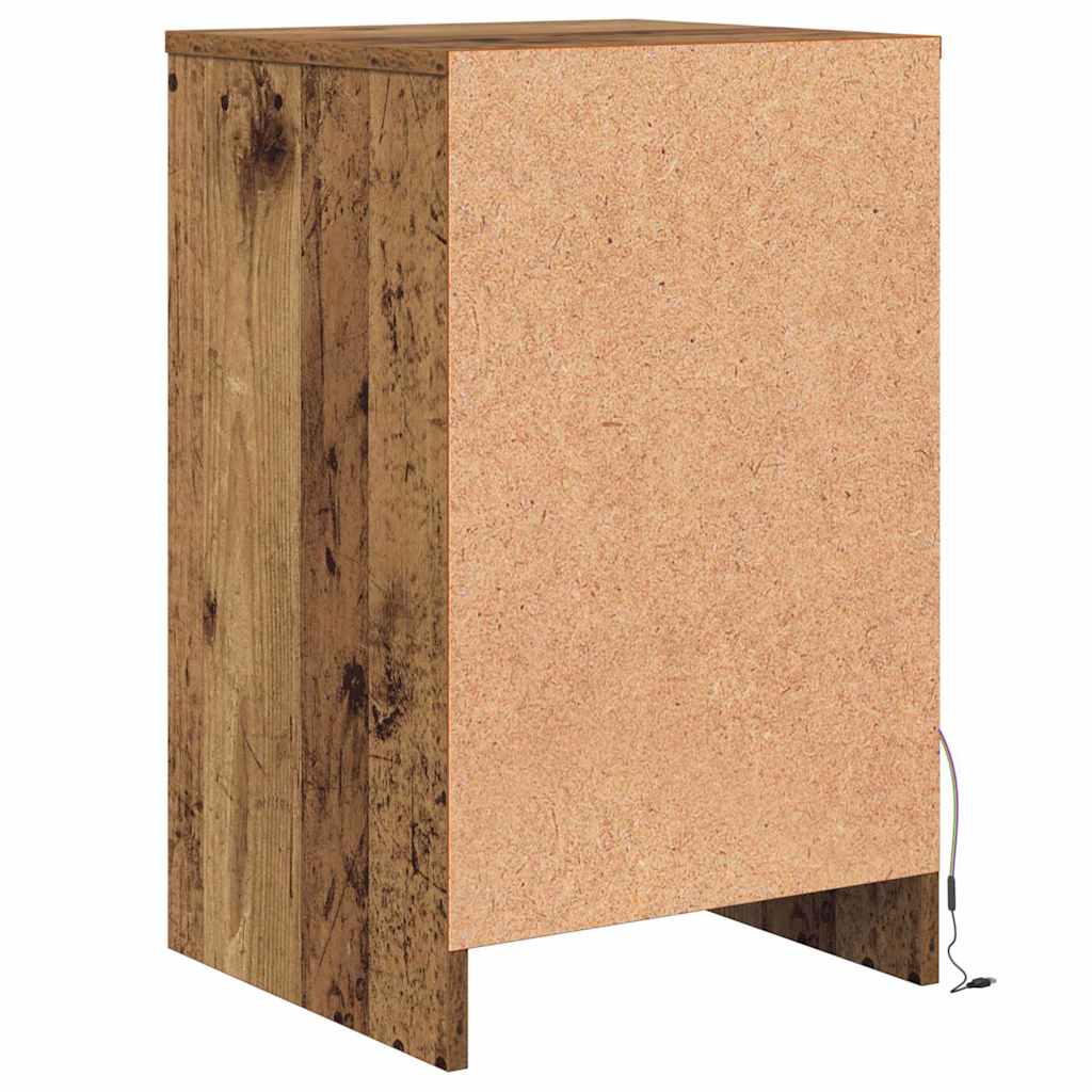 LED Nattbordskap med skuff 2 pcs Gammelt tre 38 x 34 x 61 cm