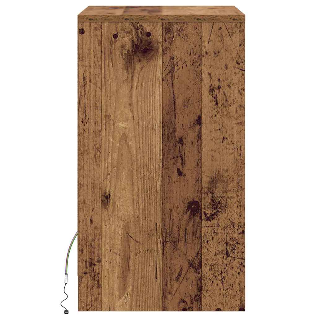 LED Nattbordskap med skuff 2 pcs Gammelt tre 38 x 34 x 61 cm