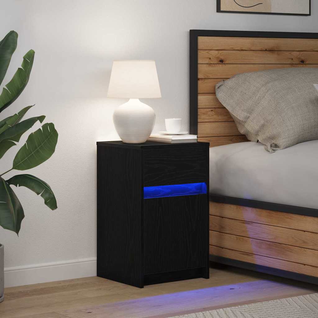 LED Nattbordskap Svart eik 38 x 34 x 61 cm Konstruert tre