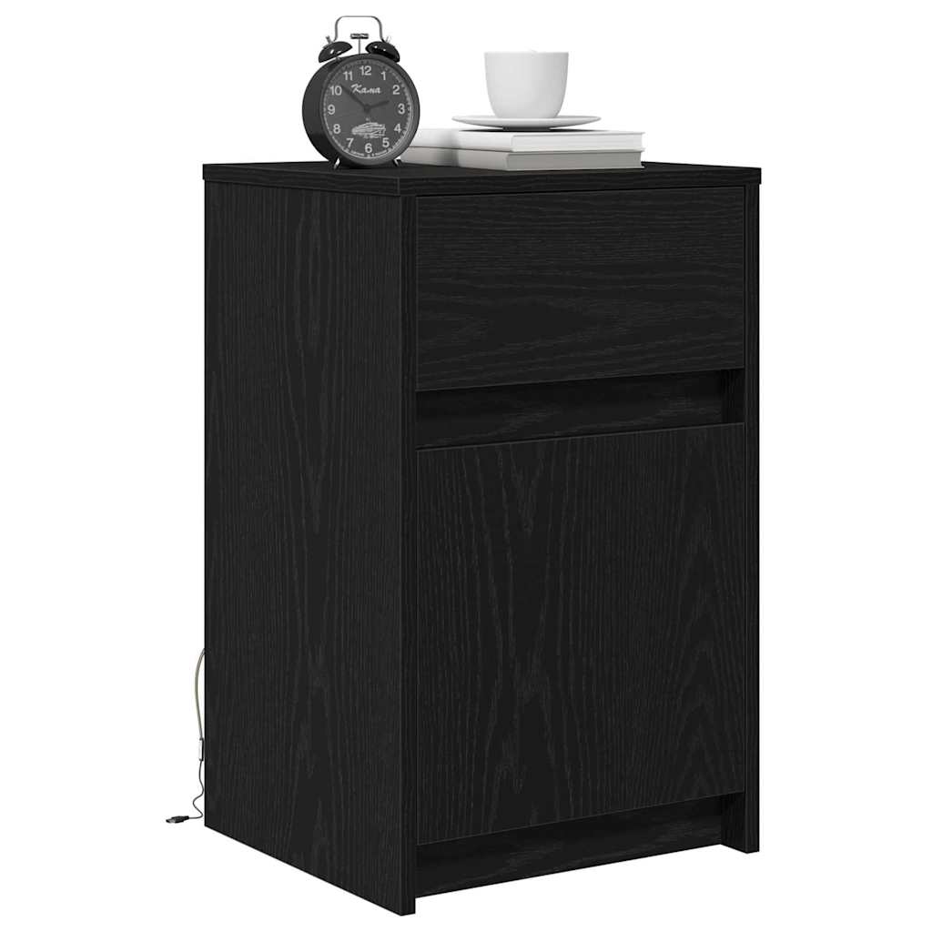 LED Nattbordskap Svart eik 38 x 34 x 61 cm Konstruert tre