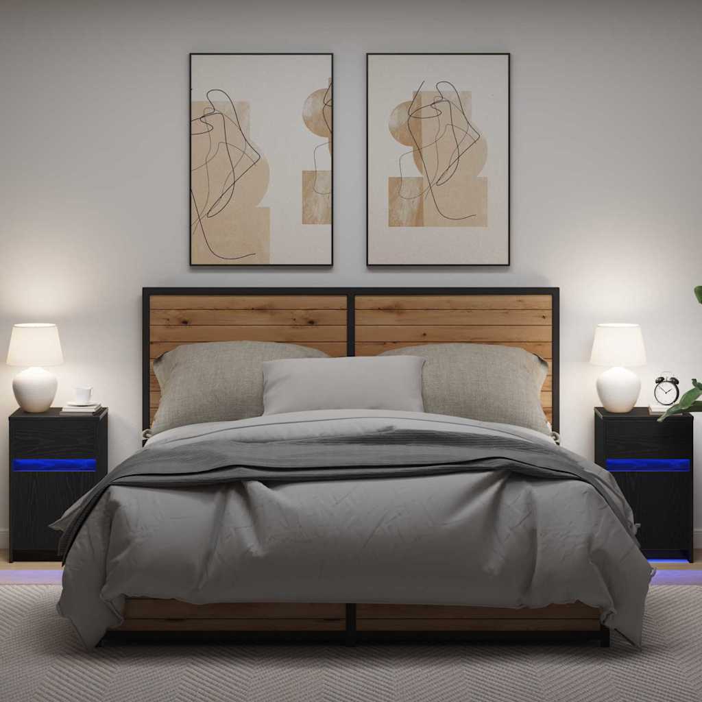 LED Nattbordskap 2 pcs Svart eik 38 x 34 x 61 cm Konstruert tre