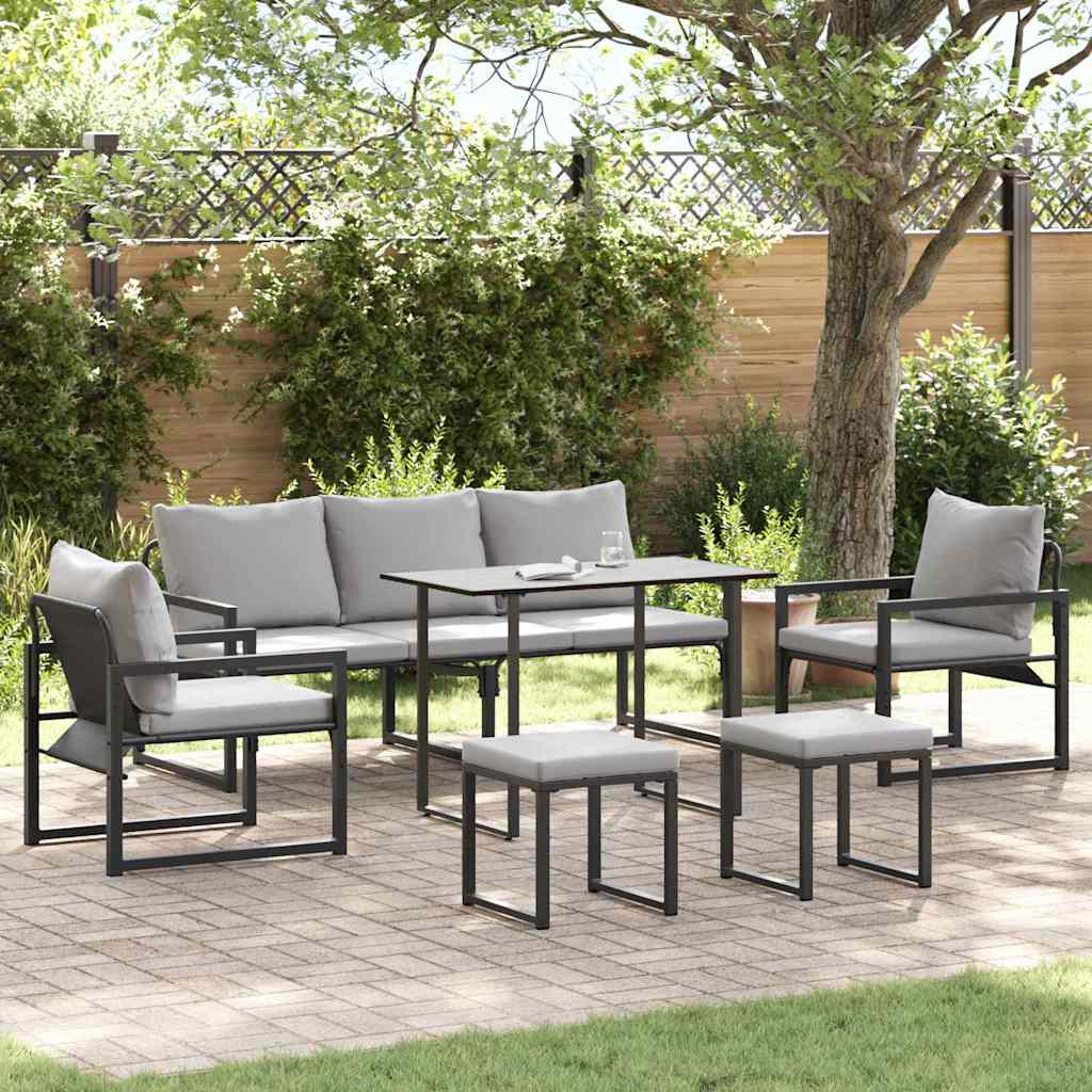 Hagesofa Set 6 pcs Svart Stål