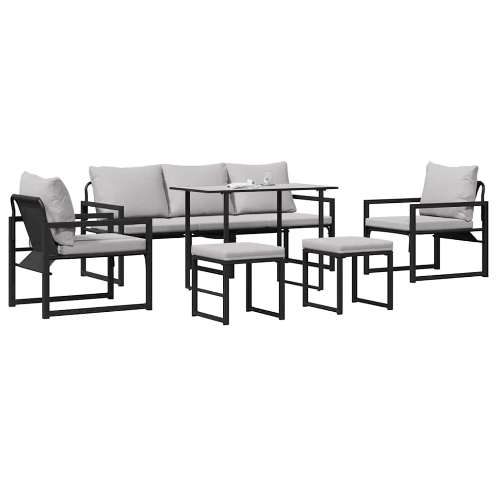 Hagesofa Set 6 pcs Svart Stål